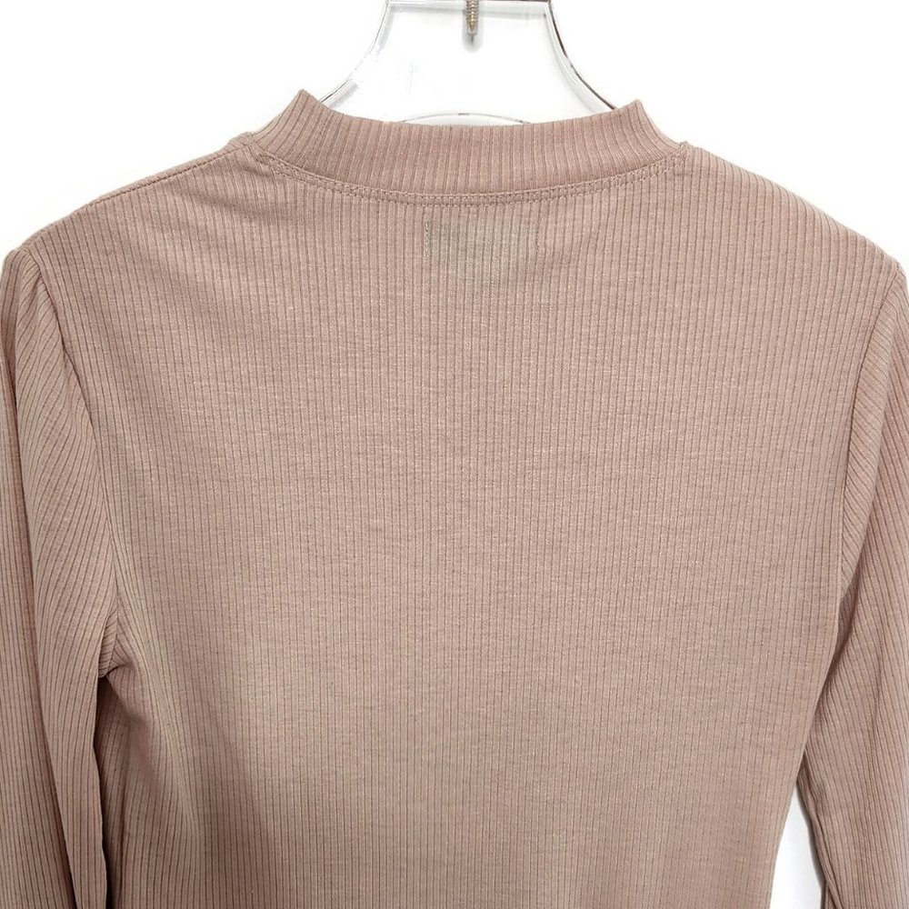 Wonderly Mock Neck Top Small Soft Pink Ribbed Twist Front Long Sleeve - Picture 6 of 8